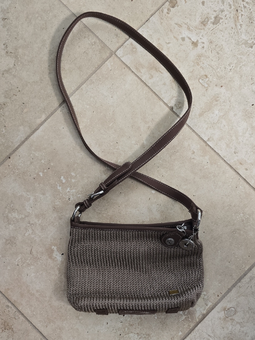 The Sak Taupe-Brown Woven Crossbody Bag